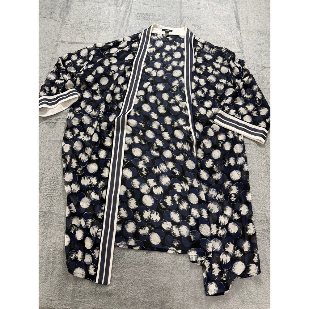 Alfani Womens Navy Blue Abstract Dot Open Front Kimono Wrap Cardigan L/XL - Picture 2 of 8